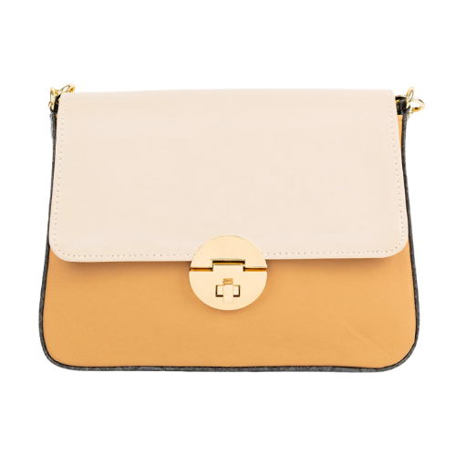 Two Tone Handbag with Twist Lock and Golden Chain