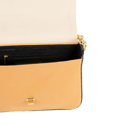 Two Tone Handbag with Twist Lock and Golden Chain