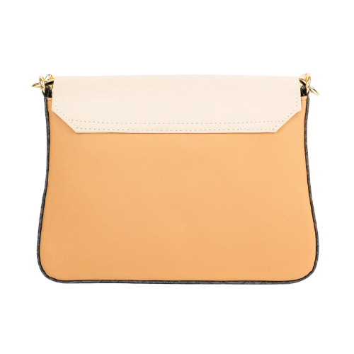 Two Tone Handbag with Twist Lock and Golden Chain