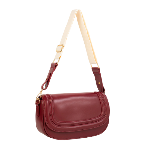 Red Flap Handbag With Detachable Strap