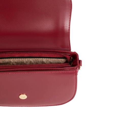 Red Flap Handbag With Detachable Strap