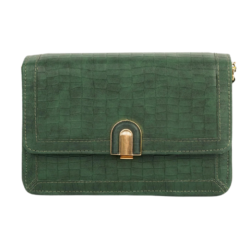 Textured Handbag with Push Lock and Chain Strap