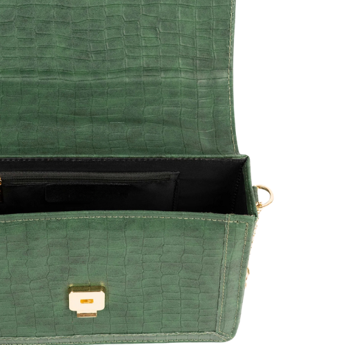 Textured Handbag with Push Lock and Chain Strap